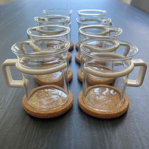 Vintage Bodum Coffee Cups with Cork Coasters, Set of 8